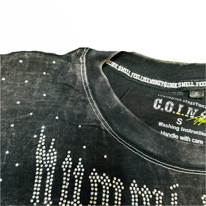 NUMMI VESTES "DEAD PRESIDENTS" BLACK ACID WASHED HEAVY GSM T-SHIRT