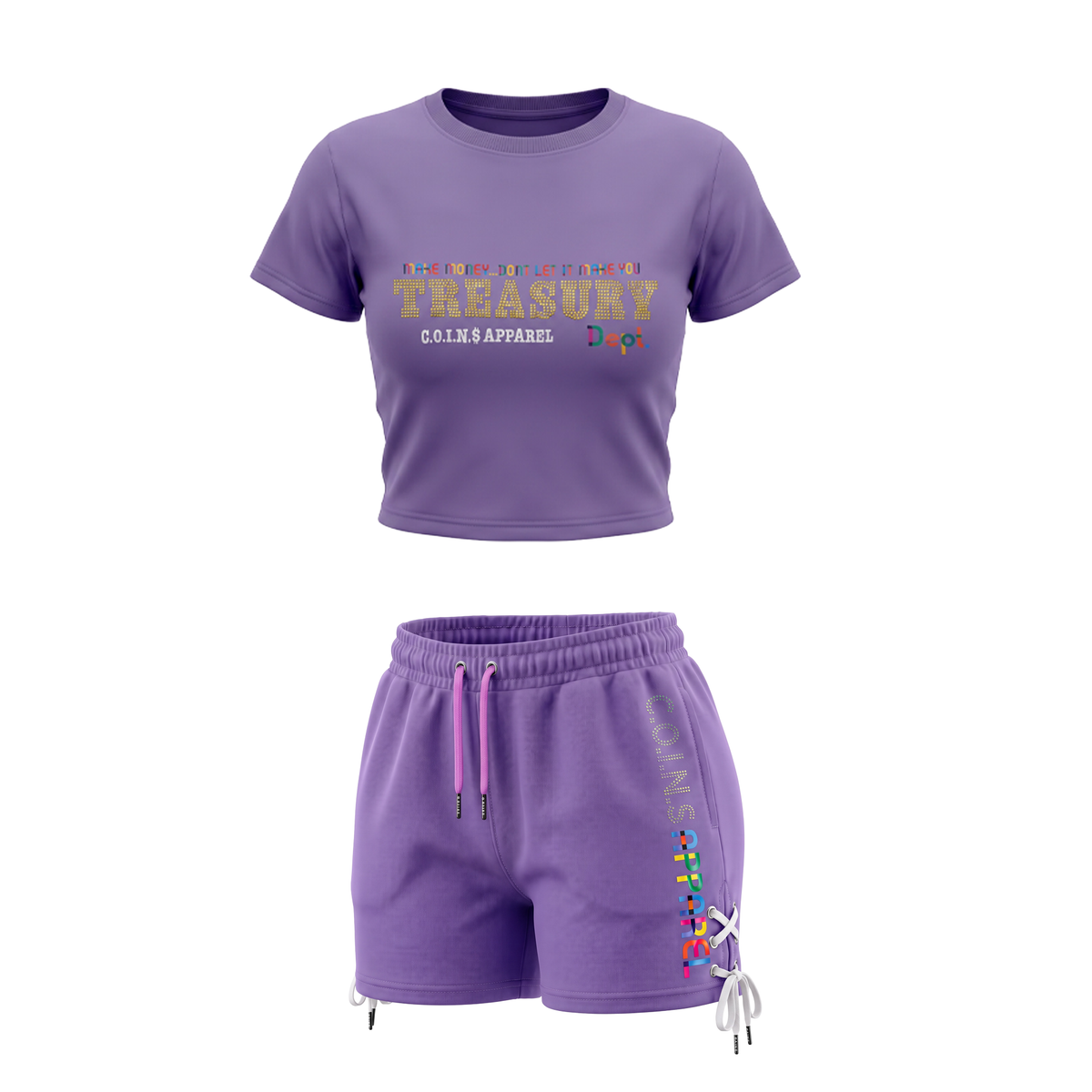 NUMMI VESTES Graphic Print Short Sleeve Crop Top Short Set