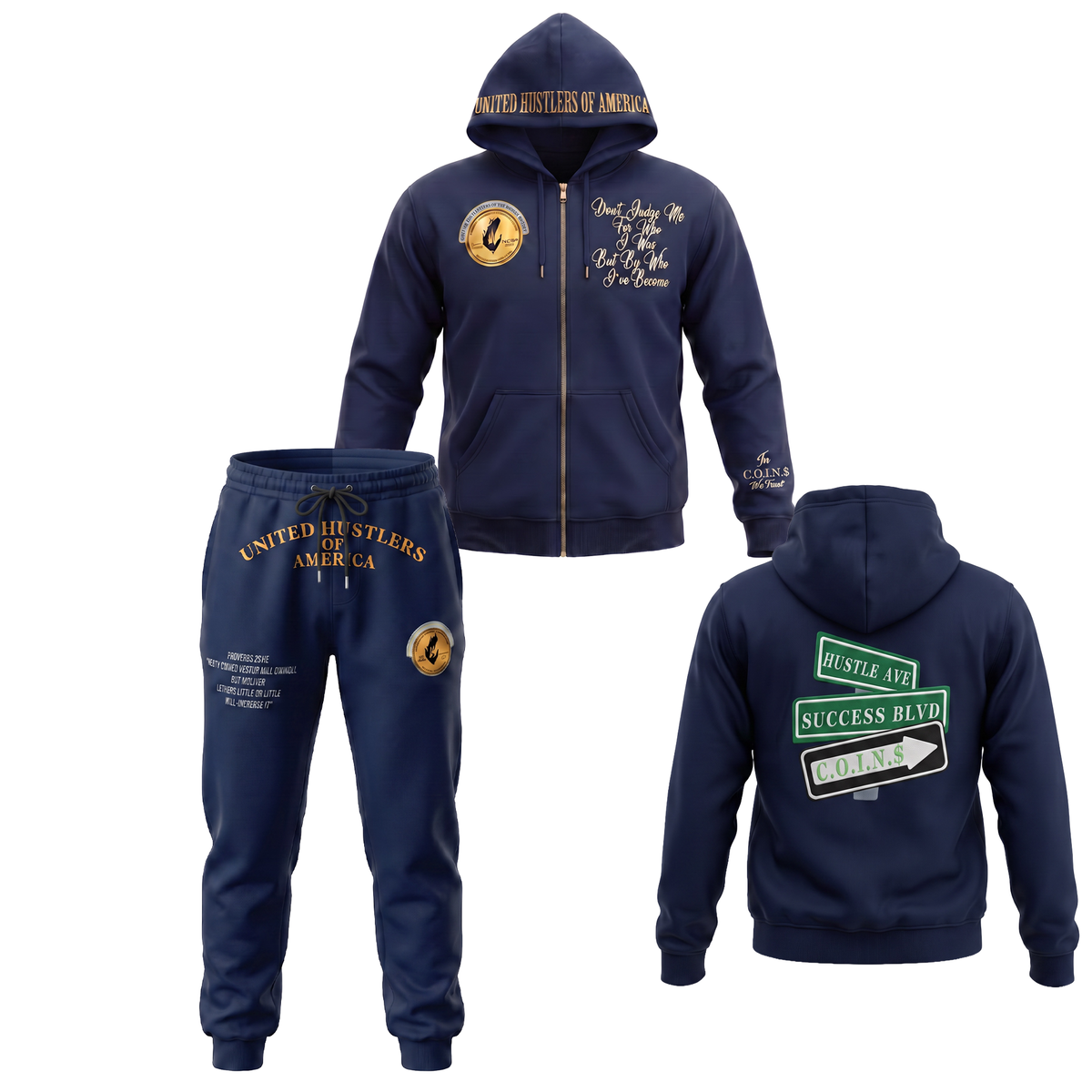 Graphic Print Full Zip Hoodie and Jogger Set