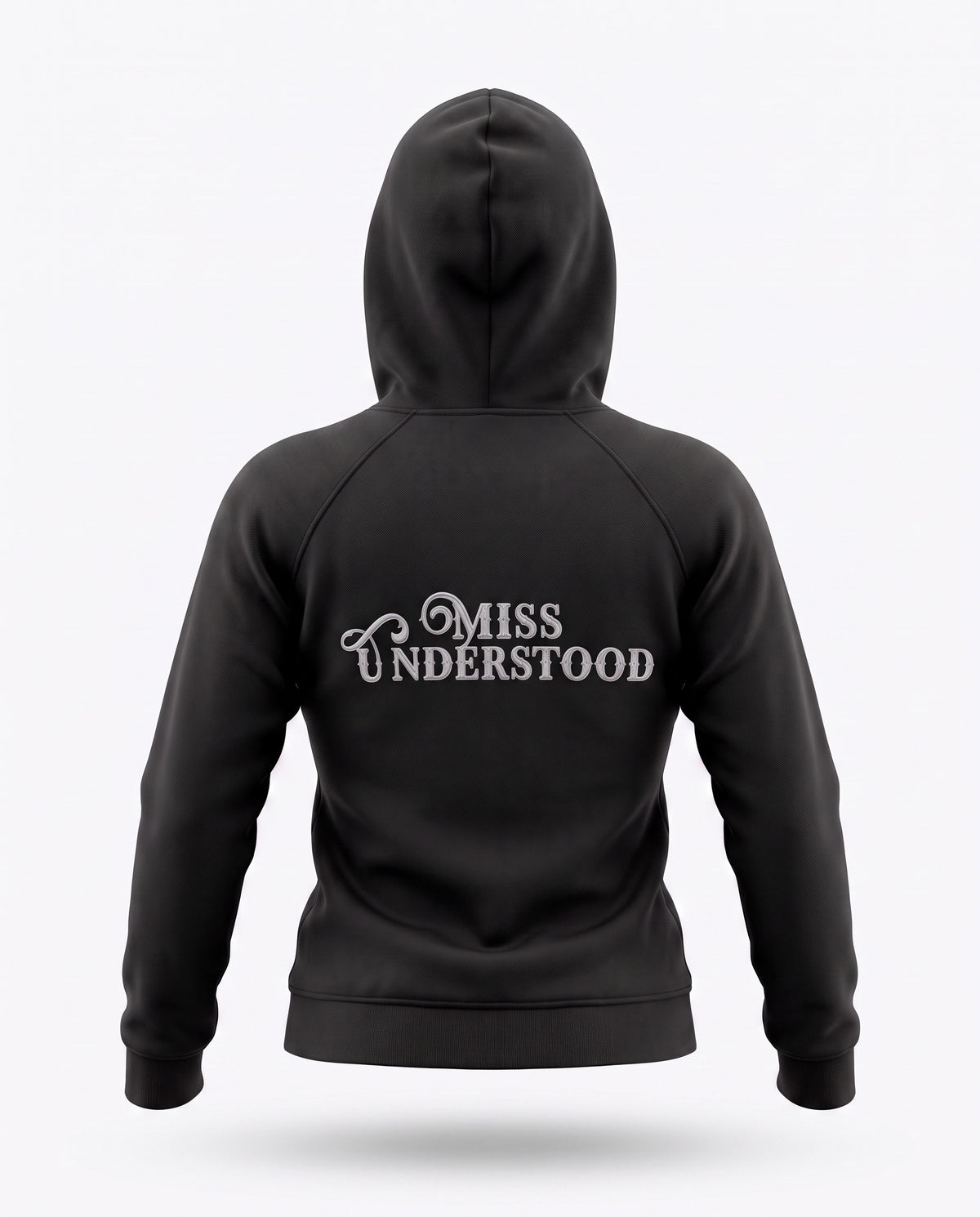 NUMMI VESTES black cropped pullover hoodie with MISS UNDERSTOOD graphic embroidery on the back