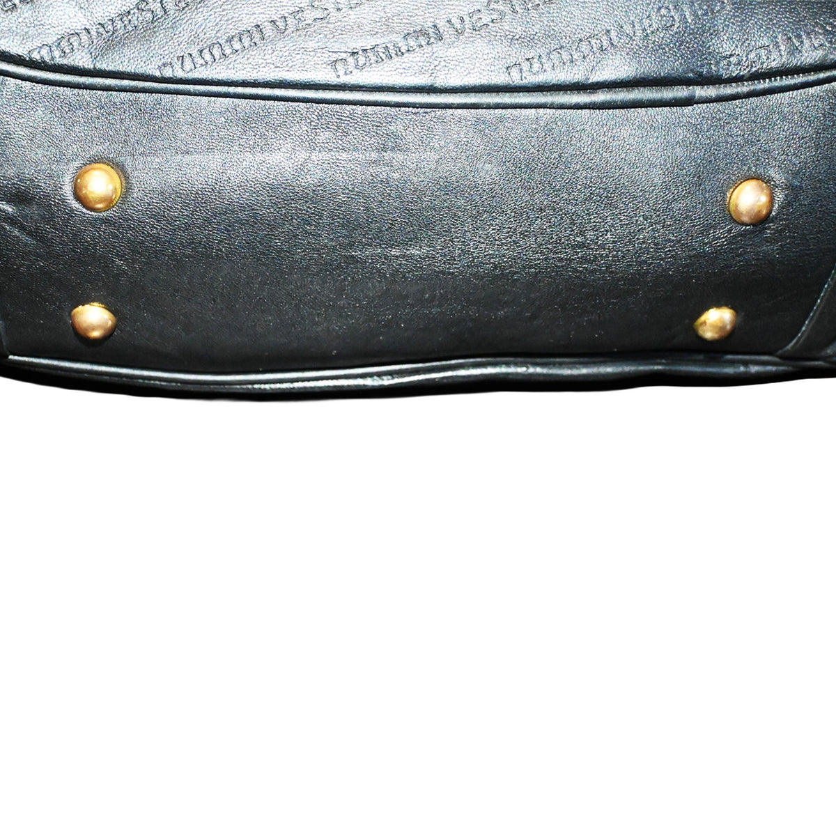 NUMMI VESTES black embossed leather handbag base featuring four protective gold-tone metal feet