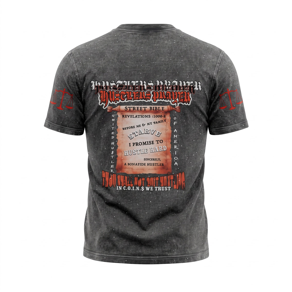 NUMMI VESTES grey acid washed heavy cotton t-shirt featuring a detailed graphic print on the back