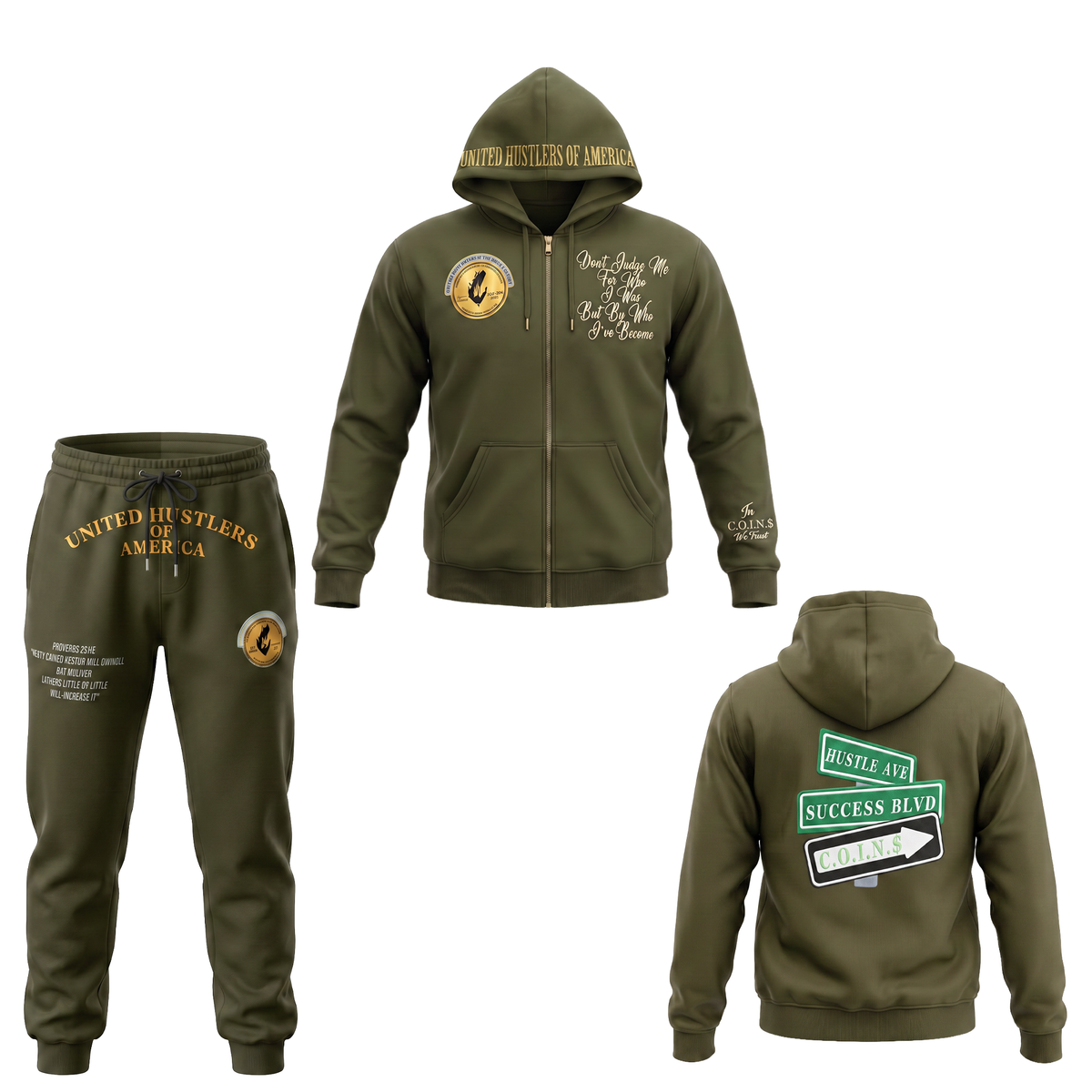 Graphic Print Full Zip Hoodie and Jogger Set