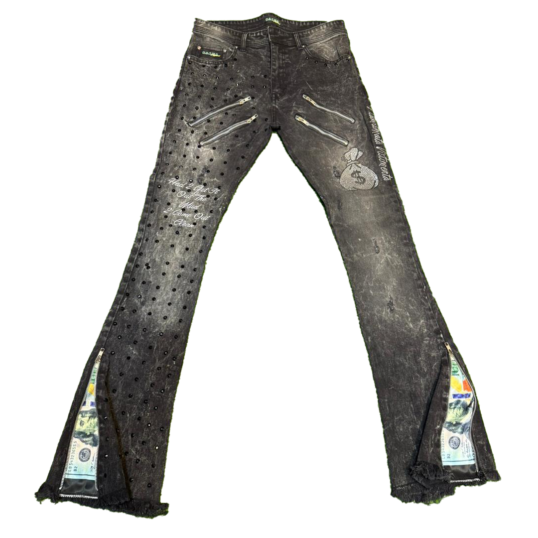 "A.T.M" BLACK ACID WASHED FITTED DENIM JEANS