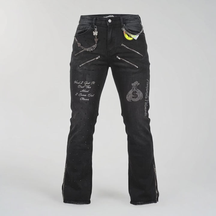 Black Acid Washed Fitted Denim Jeans