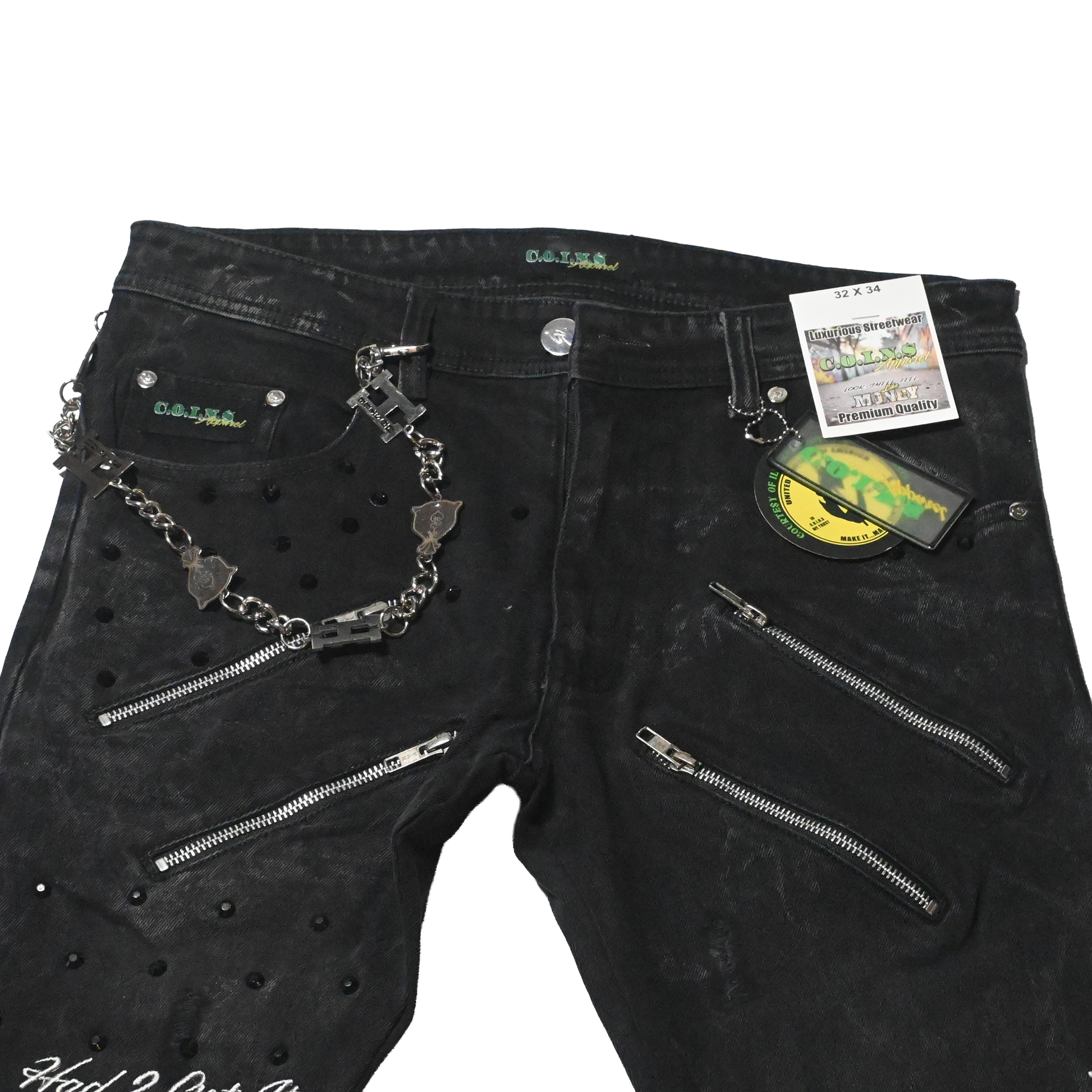 "A.T.M" Black Acid Washed Flared Bottom Fitted Denim Jeans