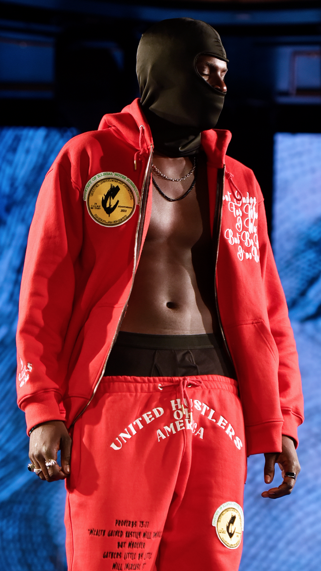 "United Hustlers of America" Relaxed Fit Cotton Zip Up Hooded Sweatsuits w/ Detachable Face warmers