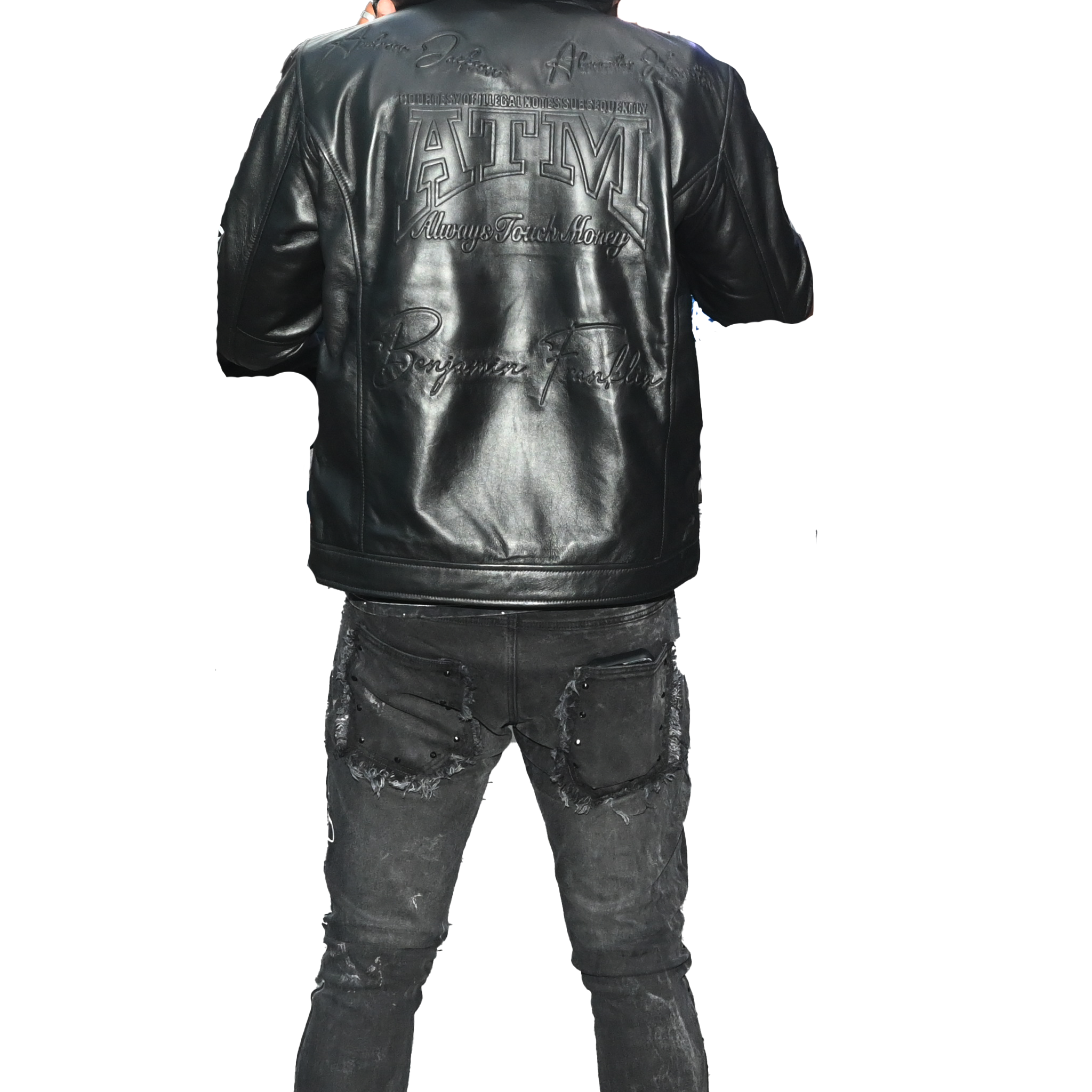 "ALWAYS TOUCH MONEY(A.T.M)" ALL BLACK LAMBSKIN LEATHER HOODIE