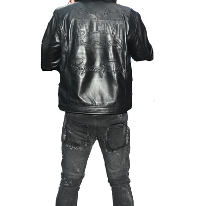 "ALWAYS TOUCH MONEY(A.T.M)" ALL BLACK LAMBSKIN LEATHER HOODIE