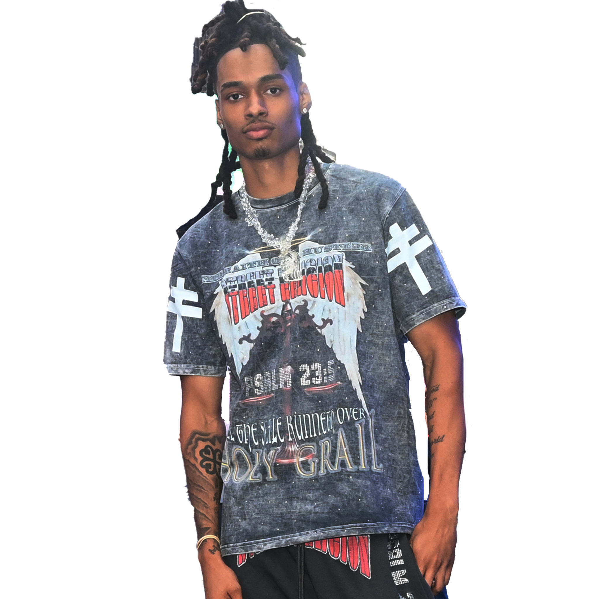 " STREET RELIGION"  GREY ACID WASHED HEAVY GSM T-SHIRT