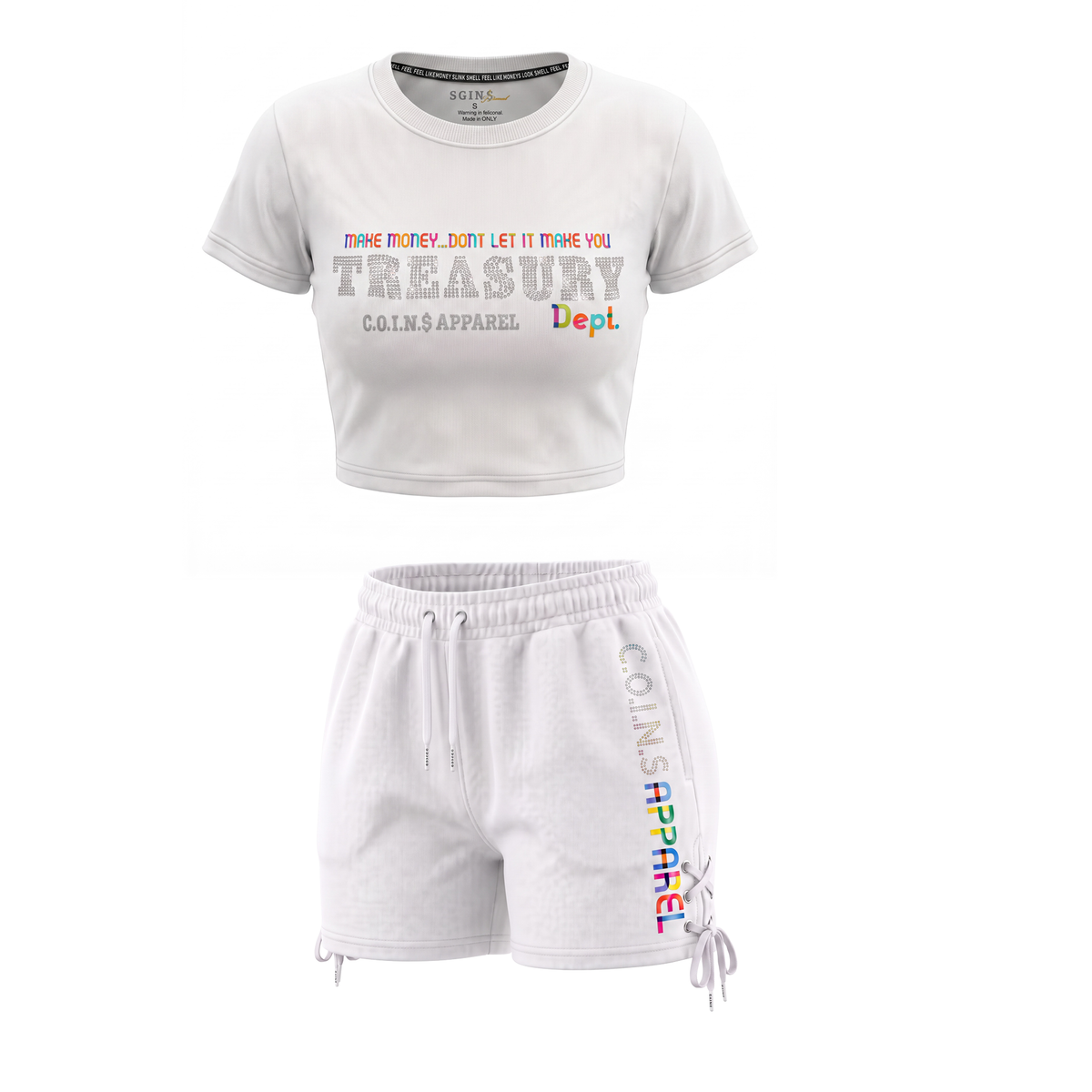 NUMMI VESTES Graphic Print Short Sleeve Crop Top Short Set