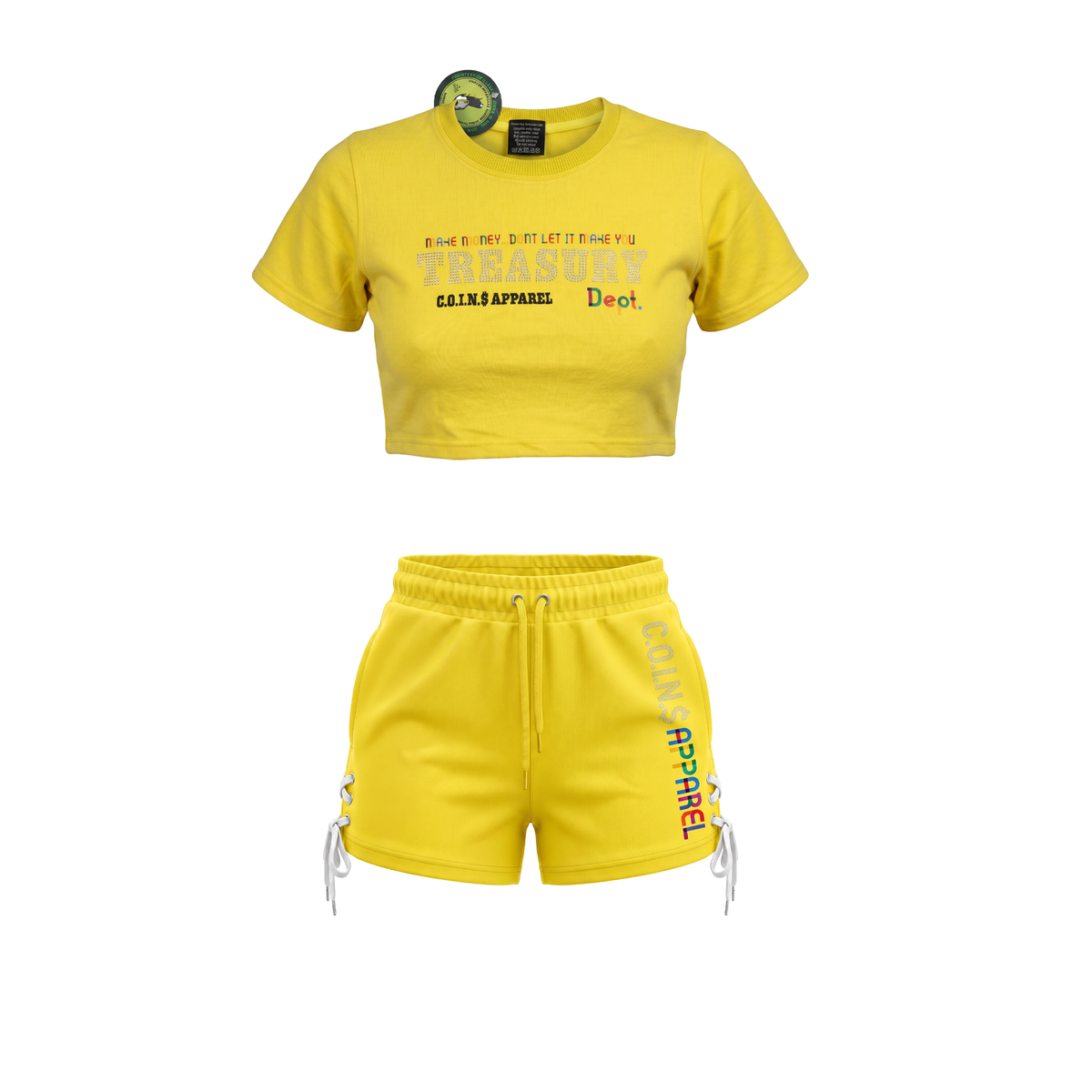 NUMMI VESTES Graphic Print Short Sleeve Crop Top Short Set
